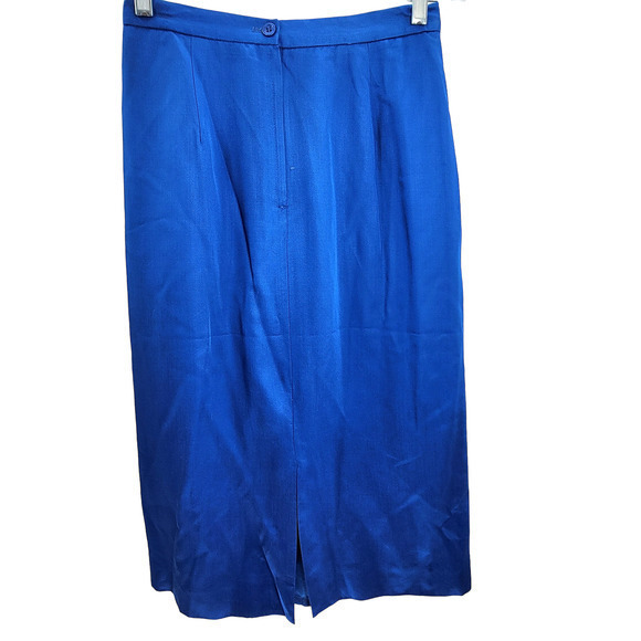 Vintage Blue Lined Back Slit Side Zip Pockets Maxi Straight Skirt - Picture 1 of 11